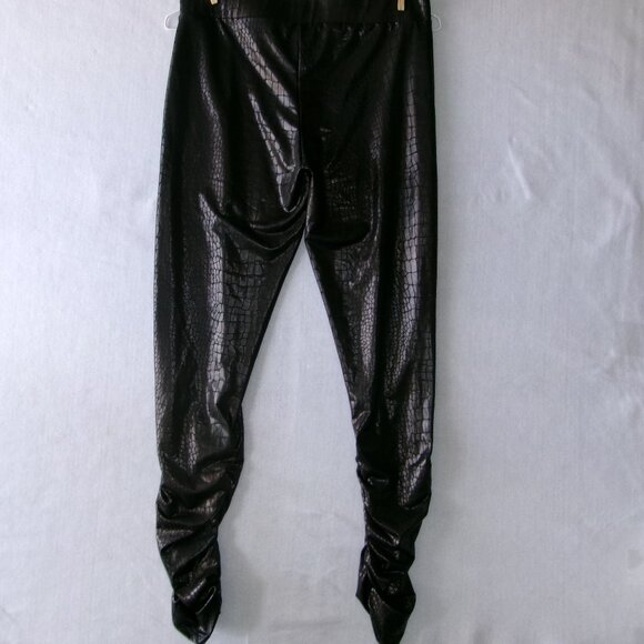 Vintage Candie's Faux Crocodile Black Pull On Leggings Pants Gathered Legs Large - Picture 3 of 3